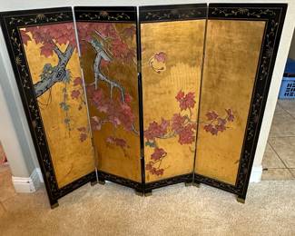 Antique Four Panel Asian Screen