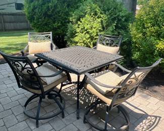 Iron Square Table Patio Set with 4 Swivel Chairs 