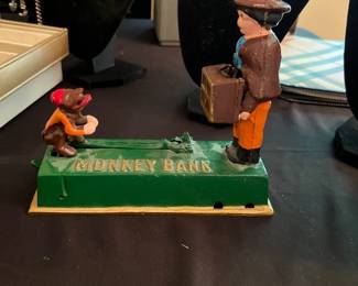 Cast Iron Antique Mechanical Vintage Monkey Coin Bank