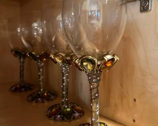 Two Saints Jeweled Beaded Enamel Wine Glasses