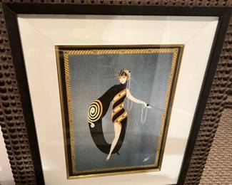 Erte Matted Print 1991 PEARLS and EMERALDS Lady in Black and Yellow