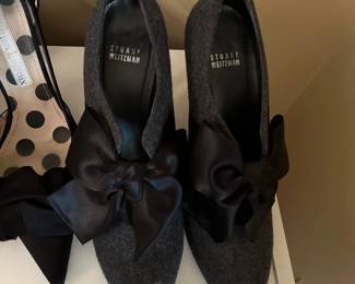 Stuart Weitzman 'Bouffant'  Gray Flannel Satin Bow Heels/Booties