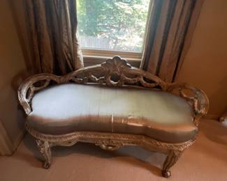 Antique Settee - silk seat, pewter