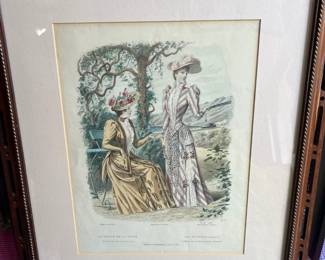 19th Century French Color Women Fashion Prints Framed Dated 1890 "Set of Five"
