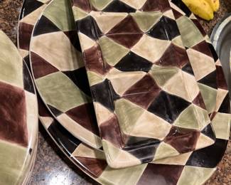 Tabletops Unlimited Diamond Harlequin Carnival Hand Painted Platters