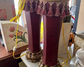 Pair Cloth Torchiere Table Lamps