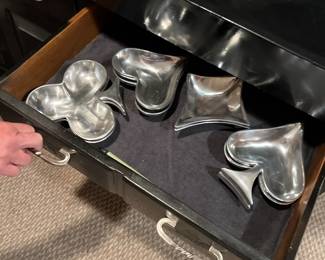 4 International Silver Metal Works Playing Card 8" Dish