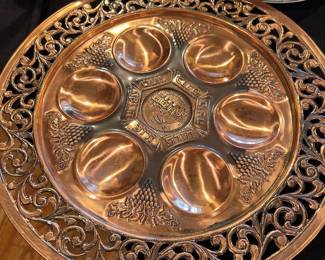 Old Vintage Pesach Passover Copper Tray Judaica Jerusalem Holy Land Rare