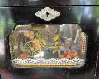 Vintage Rickshaw Black Lacquer Japanese Music Box