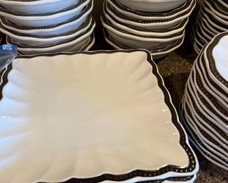 Roscher & Co. HOBNAIL Cream Bronze Salad Plate Beaded 8 1/4" Square