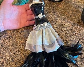 UNIQUE CREATIONS San Francisco Porcelain Doll Dress Feather Ornament
