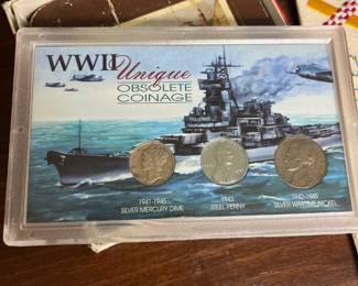 WWII Unique Obselete Coinage Mercury Dime, Steel Penny, Silver Wartime Nickel 