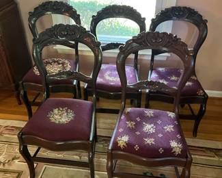 Victorian Carved Walnut Balloon Back Needlepoint Chair 