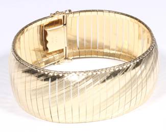 14K yellow gold Italy flexible wide band bracelet