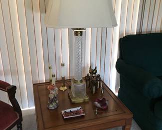 Mid-Century Occasional Table, Crystal Column Lamp
