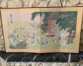 Four Panel Silk ChinoiserieScreen 