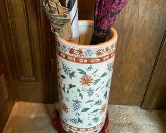 Porcelain Umbrella Holder w/ Wood Stand