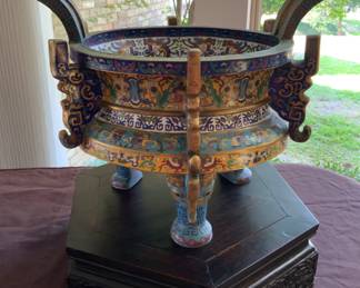 19th Century Chinese Cloisonné Enamel and Brass Cache Pot