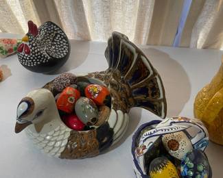 Egg baskets; hand-painted birds