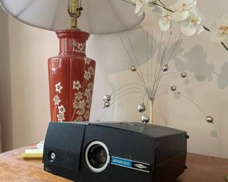 Sawyers slide projector; Chinese porcelain lamp