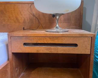 B&P Mushroom Lamp; 1970 MCM teak nightstand