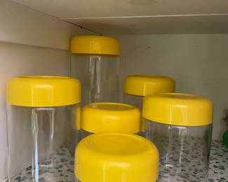 Heller Designs Massimo Vignelli glass canister set with yellow lids