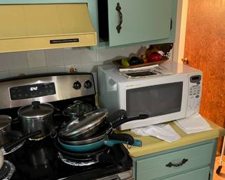 Microwave and pots and pans