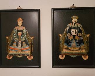 Vintage Chinese Ancestor Inlaid  Wood Panels Plaques