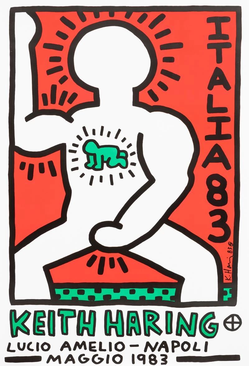 Keith Haring - Italia 1983. Lucio Amelio - Napoli Maggio, 1983

27 x 18.5 inches, 68.6 x 47.0 cm
Signed and dated ‘83 right vertical with trademark symbol in plate
Poster Lucio Amelio Gallery, Napoli,
Reference: Haring Posters, 7; PAI-LXXXII, 291
Good condition with signs of age