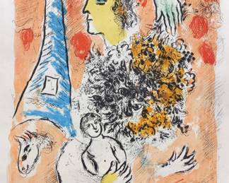 Marc Chagall - Offrande a la Tour Eiffel (1964)
Date: 1964 
Lithograph Poster, unframed
Signed in the stone
