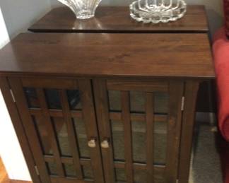 Double Door Media Cabinet, Wood & Glass w/Brushed Nickle Knobs, Pair