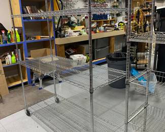 6FT PAIR OF LARGE ROLLING WIRE SHELF UNITS