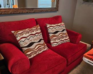 RED SOFT CORDUROY, UPHOLSTERED SOFA  