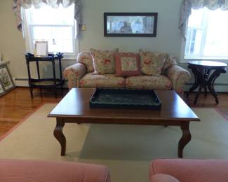 Floral sofa, coffee table