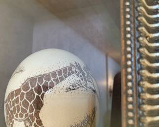 Giraffe Painted Ostrich Egg in a Shadow box.