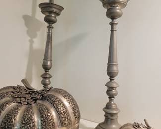 Silver Fruit Boxes.  Large Antique Pewter Candle Sticks. 