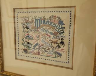 Catstudio Embroidered Minnesota Framed Map.