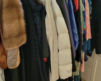 Clothing and outerwear, sizes small to large. 