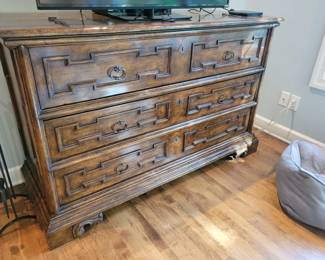 Carved Walnut Antique Secretary Chest of Drawers