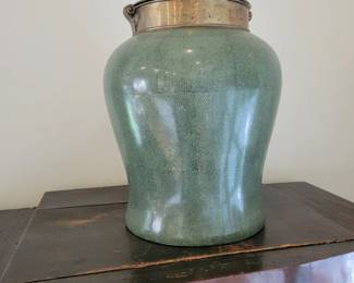 Green Jar with Bronze Lid.