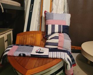 Pottery Barn Twin Boat Bed with Bedding.