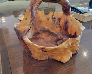 Carved Root Wood Basket.