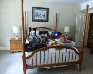 4 poster bed, pair of night tables