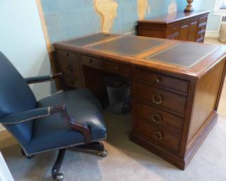 Executive leather top desk, leather desk chair