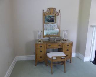Vintage vanity, mirror, vanity bench