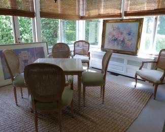 Marble top card table with 4 chairs