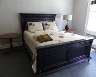 Bed, side tables, bedding, lamp