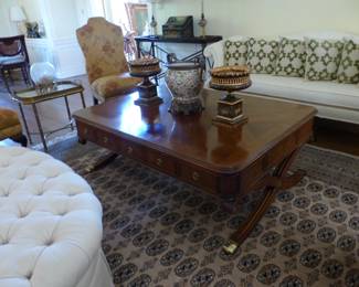 Coffee table, bric-a-brac, area rug