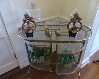 Vintage brass rolling cart, bric-a-brac