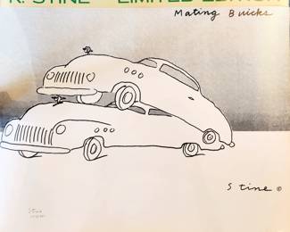 R. STINE "Mating Buicks" MCM unframed lithograph $125 or bid #90